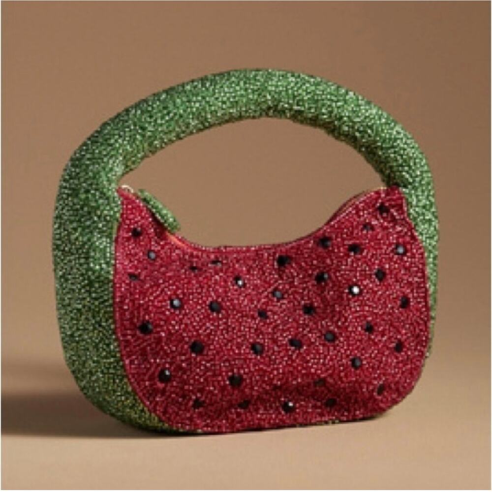 ANTHROPOLOGIE The Tate Beaded Bag: Fruit Edition Watermelon Purse